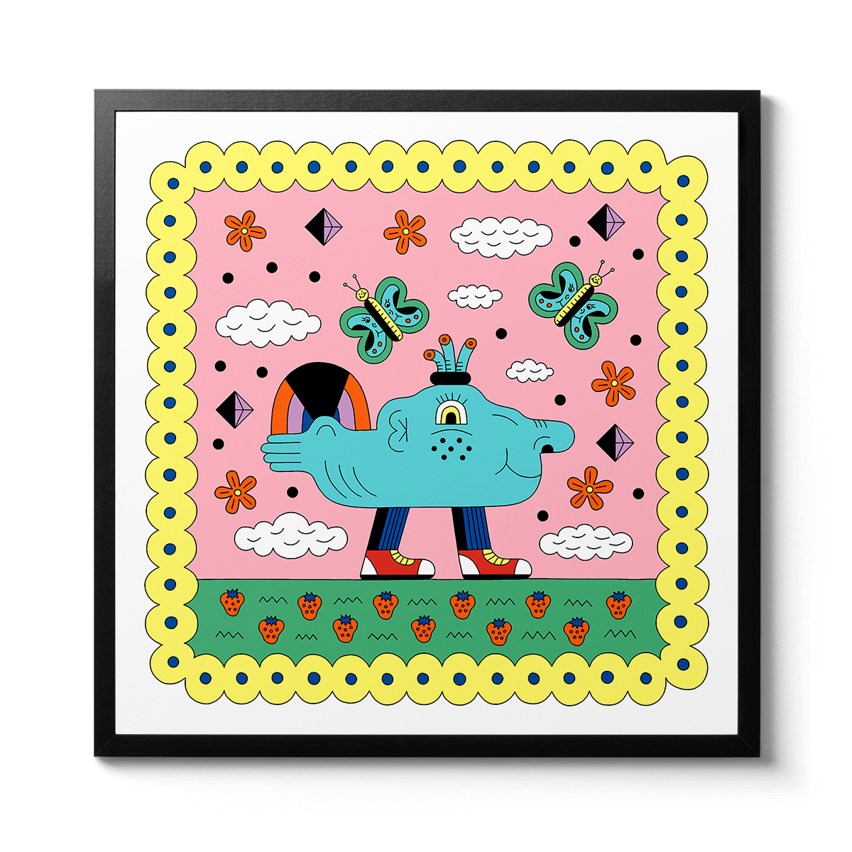 Room Fifty 20 x 20 (50 x 50cm) / Framed Prints Black Cristina Spanò - Blue Submarine With Diamonds