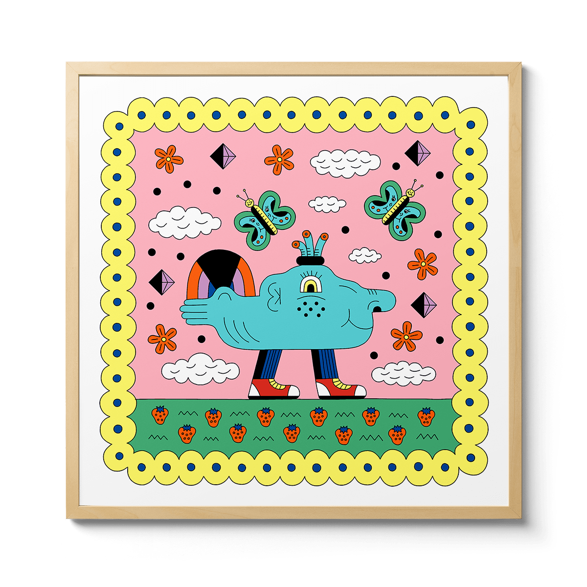 Room Fifty 20 x 20 (50 x 50cm) / Framed Prints Natural Cristina Spanò - Blue Submarine With Diamonds