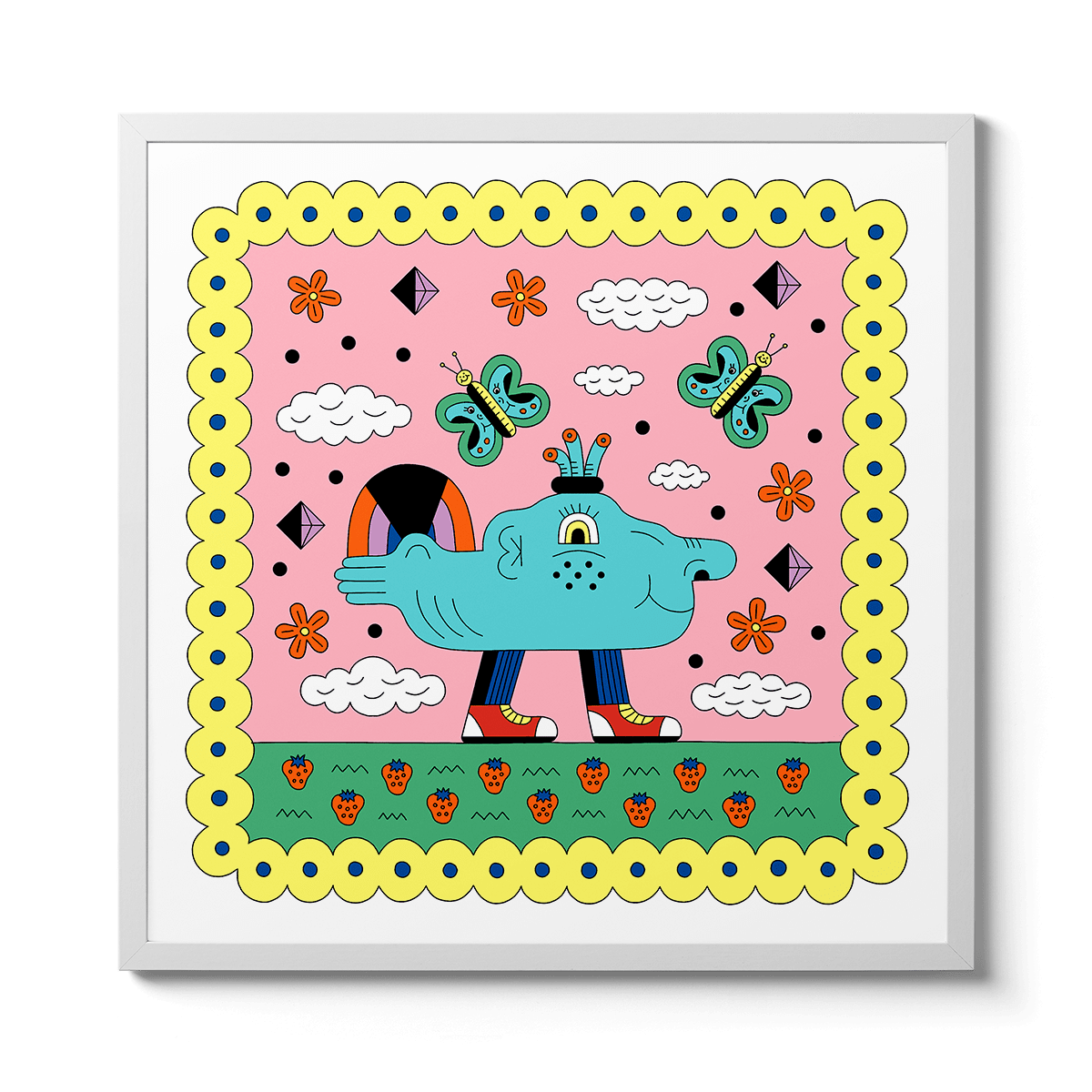 Room Fifty 20 x 20 (50 x 50cm) / Framed Prints White Cristina Spanò - Blue Submarine With Diamonds