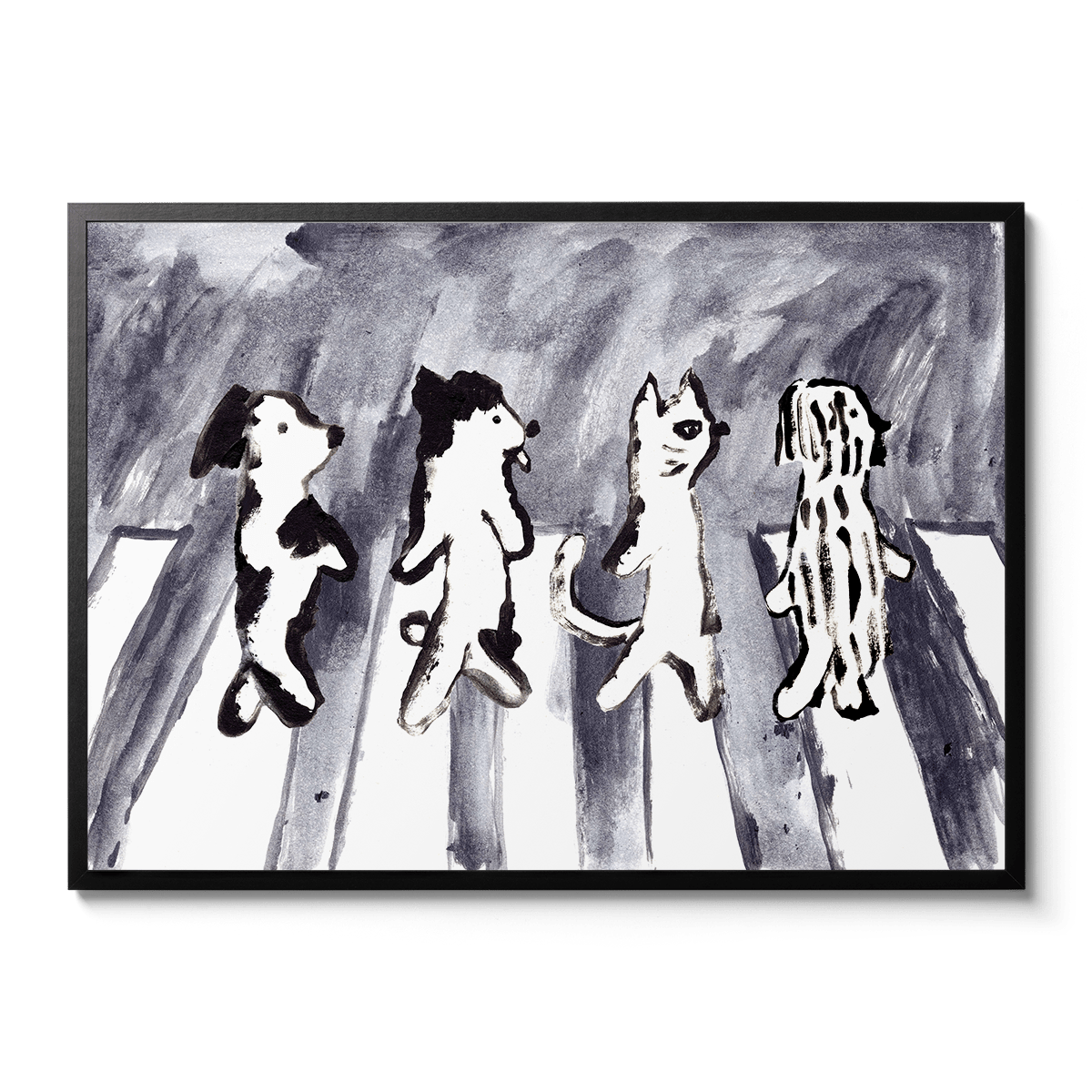 Room Fifty 23.4 x 33.1 (A1) (59.4 x 84.1cm) / Framed Prints Black Cats and dogs on Abbey Road | Wei Hsuan Chen