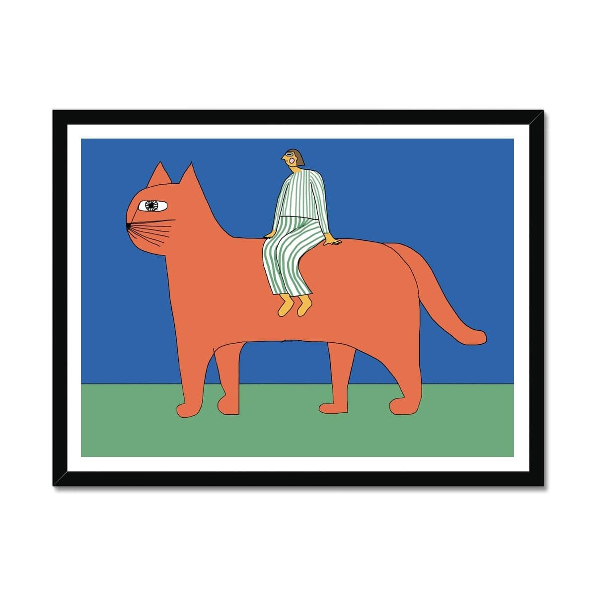 Prodigi Fine art 24"x18" / Black Frame Woman upon a cat Framed Print