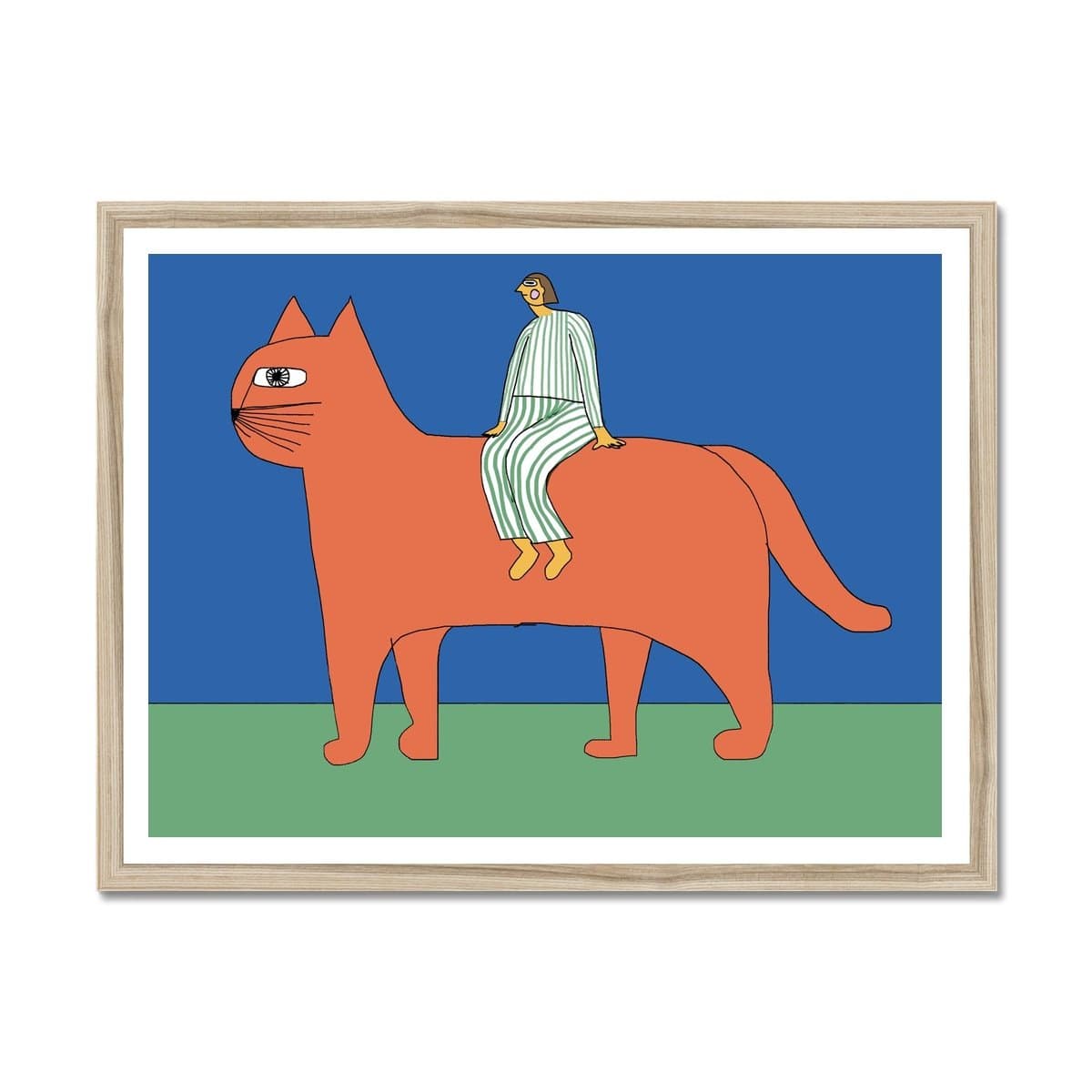 Prodigi Fine art 24"x18" / Natural Frame Woman upon a cat Framed Print